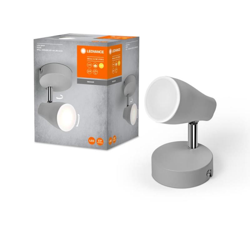 OSRAM LED Spot Pear 1er Wand- und Decken Strahler Grau - warmweiße Lichtfarbe, ausrichtbarer Leuchtenkopf, einfache Montage